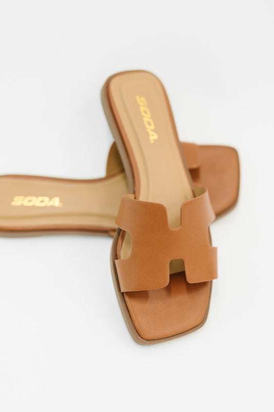 Knit Square Toe Slide on Sandal in Cognac Womens Ave Shops- Tilden Co.