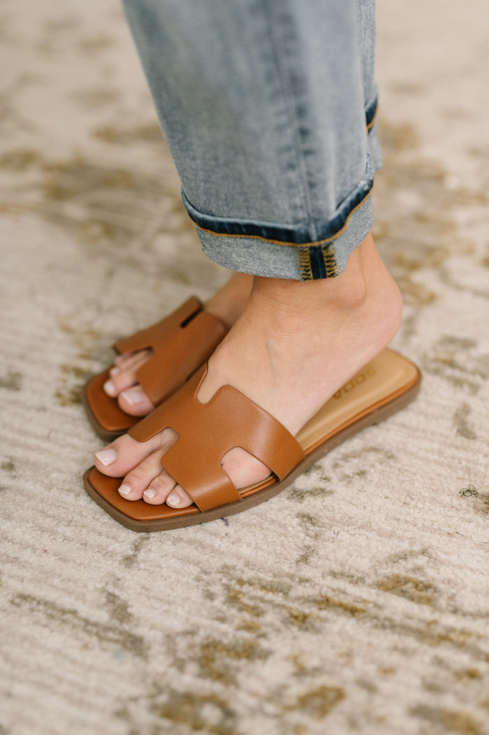 Knit Square Toe Slide on Sandal in Cognac Womens Ave Shops- Tilden Co.