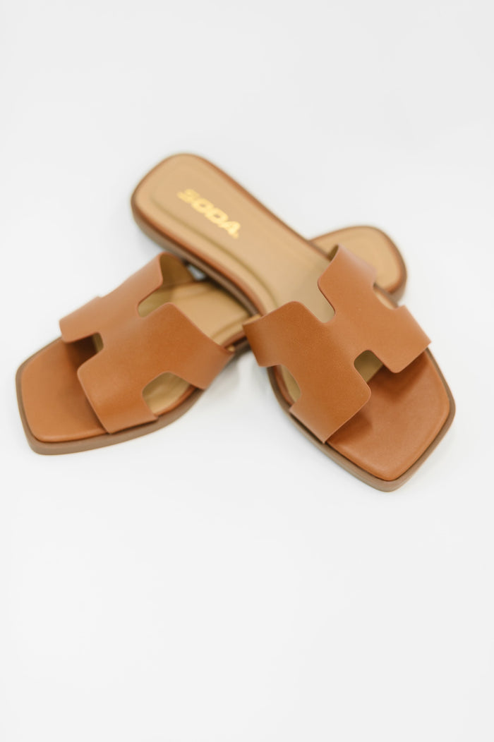 Knit Square Toe Slide on Sandal in Cognac Womens Ave Shops- Tilden Co.
