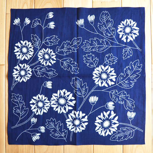 Kobashi Studio BN53IN Japanese Chrysanthemum Bandana- Indigo