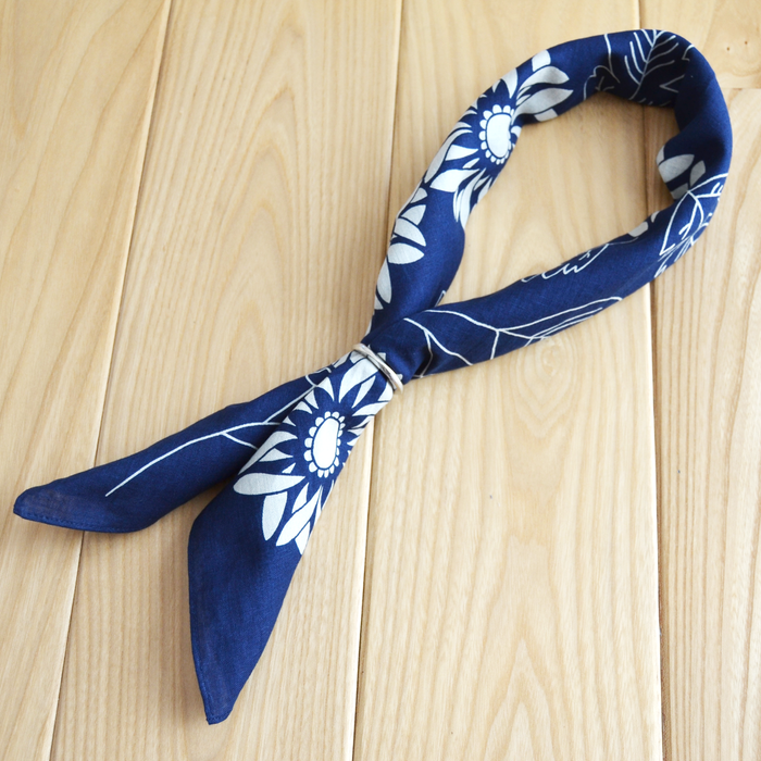 Kobashi Studio BN53IN Japanese Chrysanthemum Bandana- Indigo