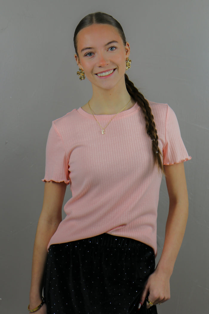 Lettuce Edge Pointelle Tee in Strawberry Cream T-Shirt Mikarose- Tilden Co.