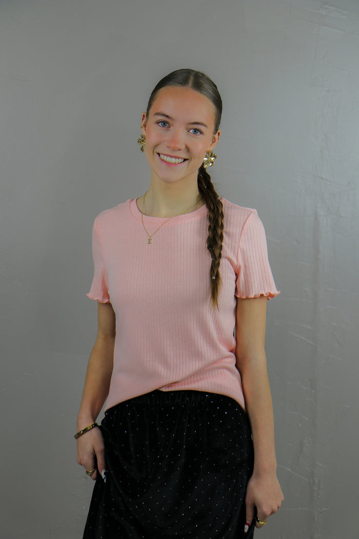 Lettuce Edge Pointelle Tee in Strawberry Cream T-Shirt Mikarose- Tilden Co.