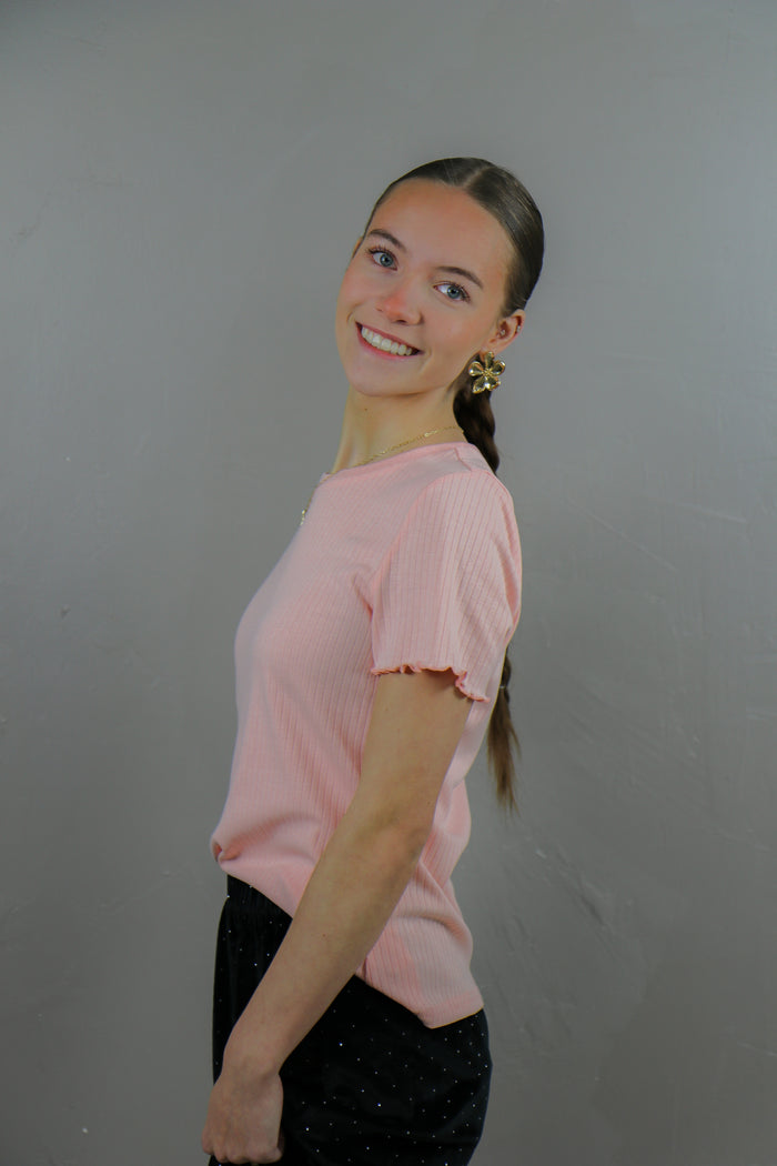 Lettuce Edge Pointelle Tee in Strawberry Cream T-Shirt Mikarose- Tilden Co.