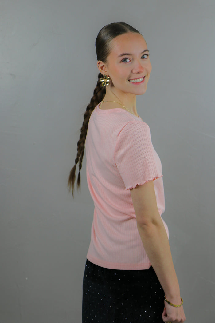Lettuce Edge Pointelle Tee in Strawberry Cream T-Shirt Mikarose- Tilden Co.
