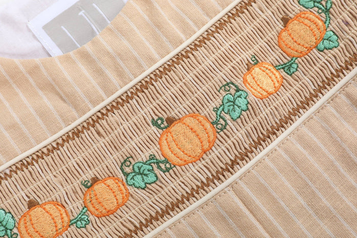 Light Brown Pinstripe Pumpkin Smocked Overalls - Premium Baby & Toddler Outfits from Lil Cactus - Just $38.95! Shop now at Pat's Monograms
