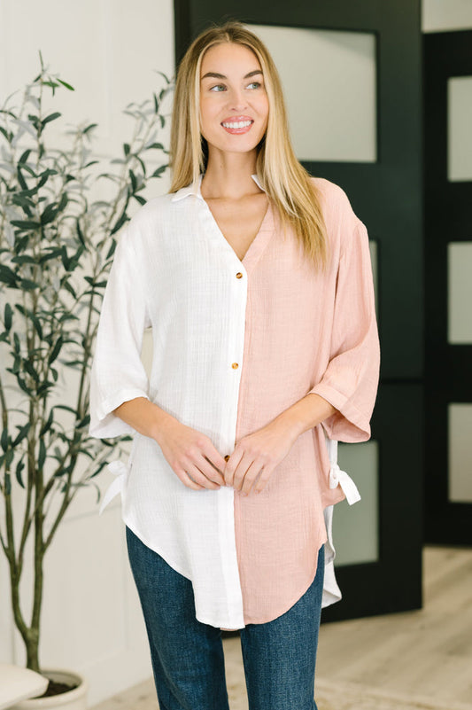Like You Do Dual Toned Button Down Blouse Ave Shops- Tilden Co.