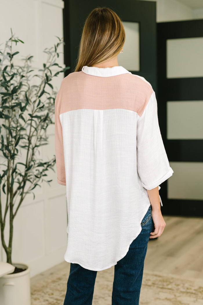 Like You Do Dual Toned Button Down Blouse Ave Shops- Tilden Co.