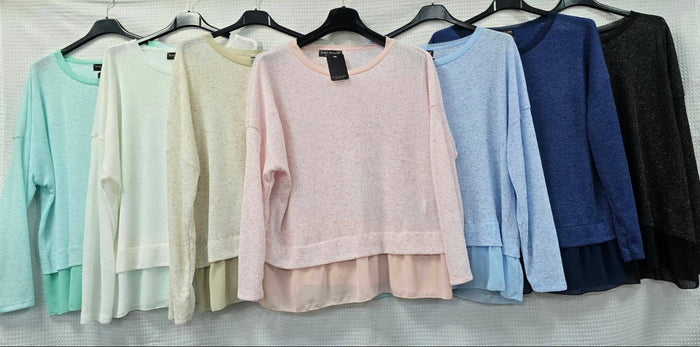Linen Blend Chiffon Hem Fine Knit Tunic