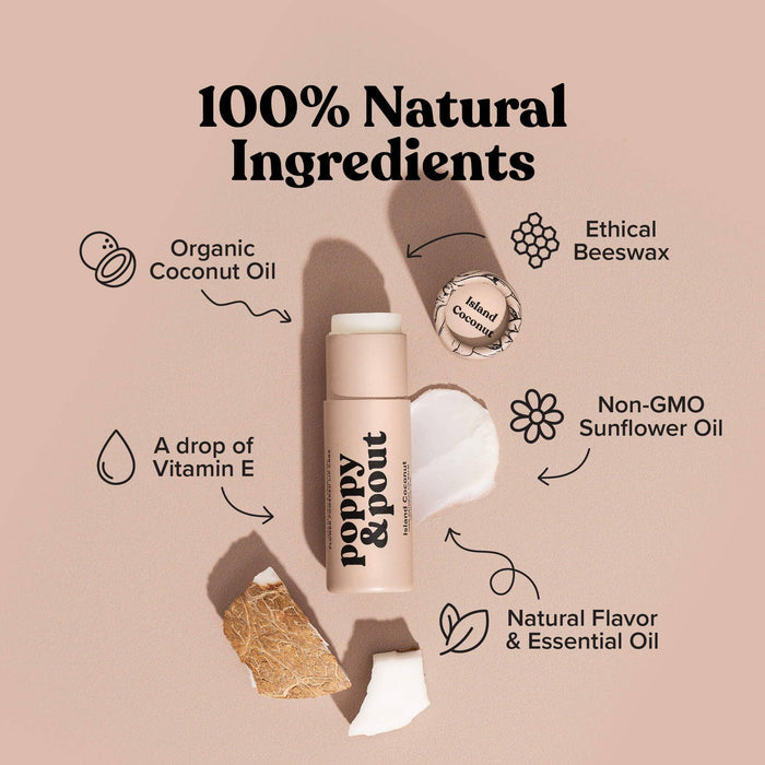 Lip Balm, Island Coconut Lip Balm Poppy & Pout- Tilden Co.