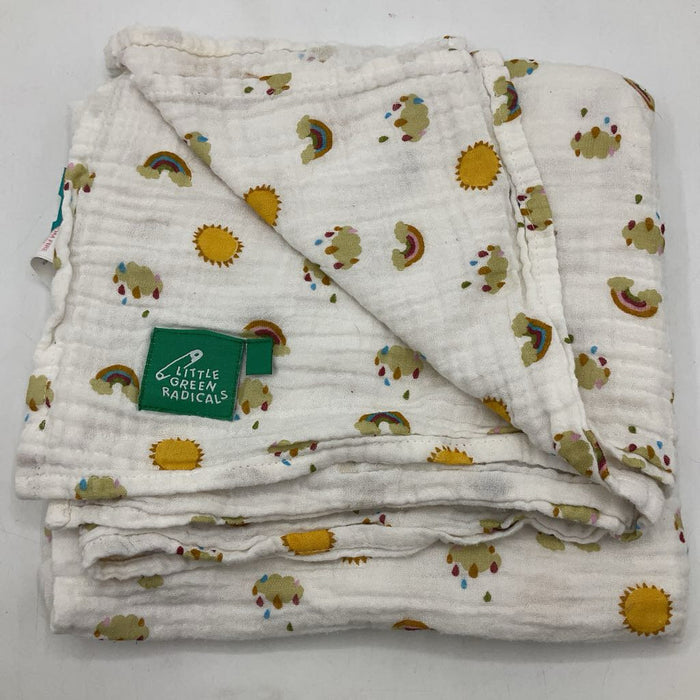 Little Green Radicals White Sunshine Rainbows Swaddle Blanket