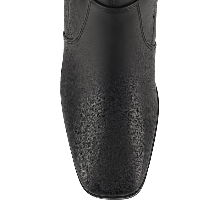 Black knee high boots with zip closure