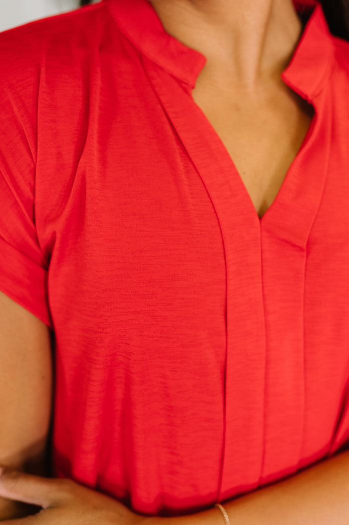 Lizzy Bloom Split Neck Blouse in Red Womens Ave Shops- Tilden Co.