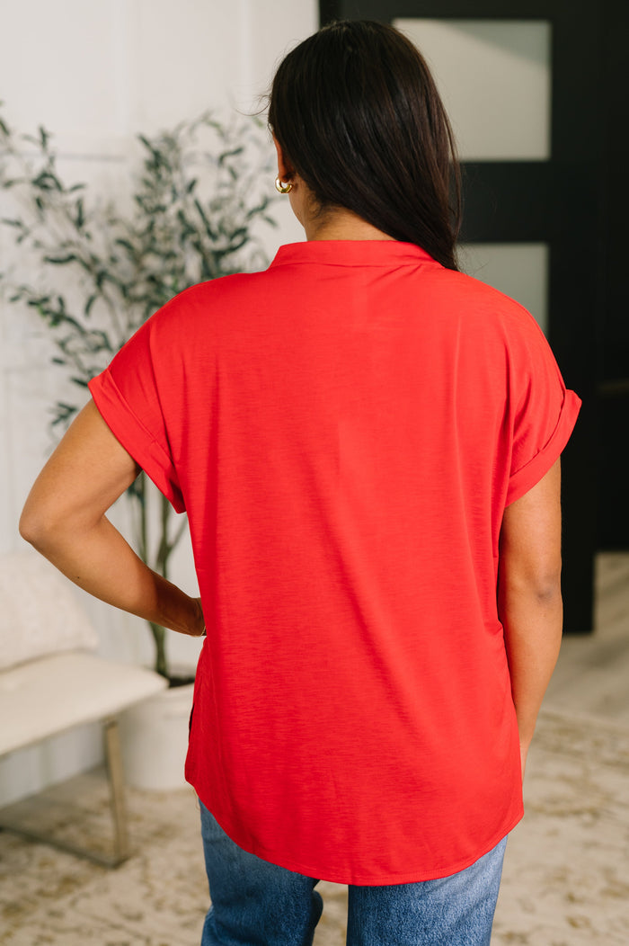 Lizzy Bloom Split Neck Blouse in Red Womens Ave Shops- Tilden Co.