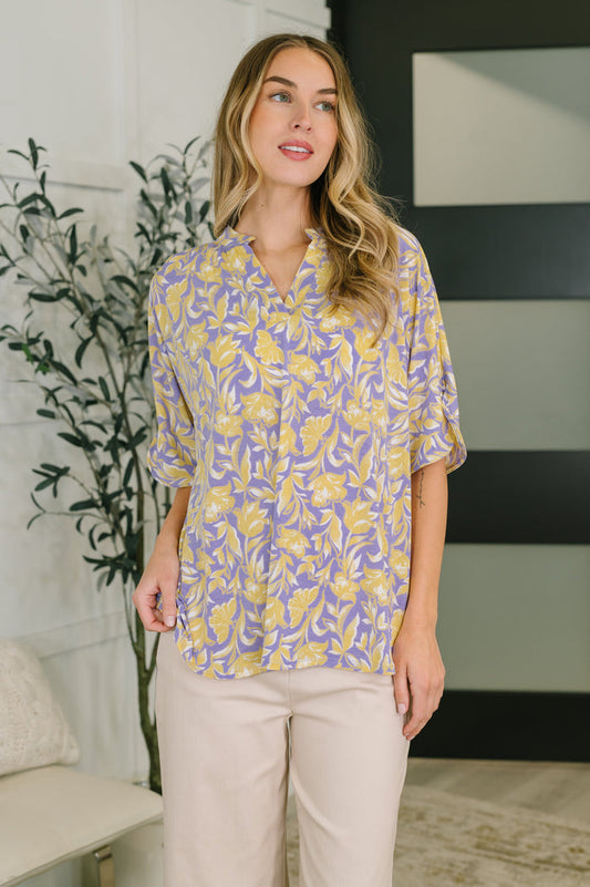 Lizzy Breeze Top in Purple and Yellow Floral Womens Ave Shops- Tilden Co.