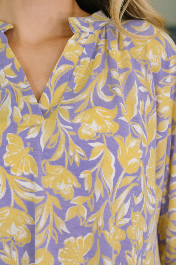 Lizzy Breeze Top in Purple and Yellow Floral Womens Ave Shops- Tilden Co.