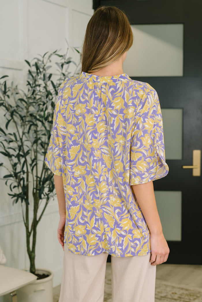 Lizzy Breeze Top in Purple and Yellow Floral Womens Ave Shops- Tilden Co.