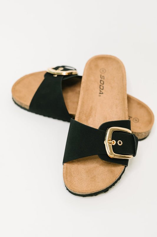Lizzy Slip On Buckle Strap Sandal in Black Sandal Ave Shops- Tilden Co.