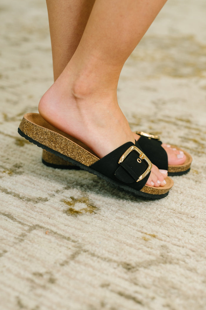 Lizzy Slip On Buckle Strap Sandal in Black Sandal Ave Shops- Tilden Co.