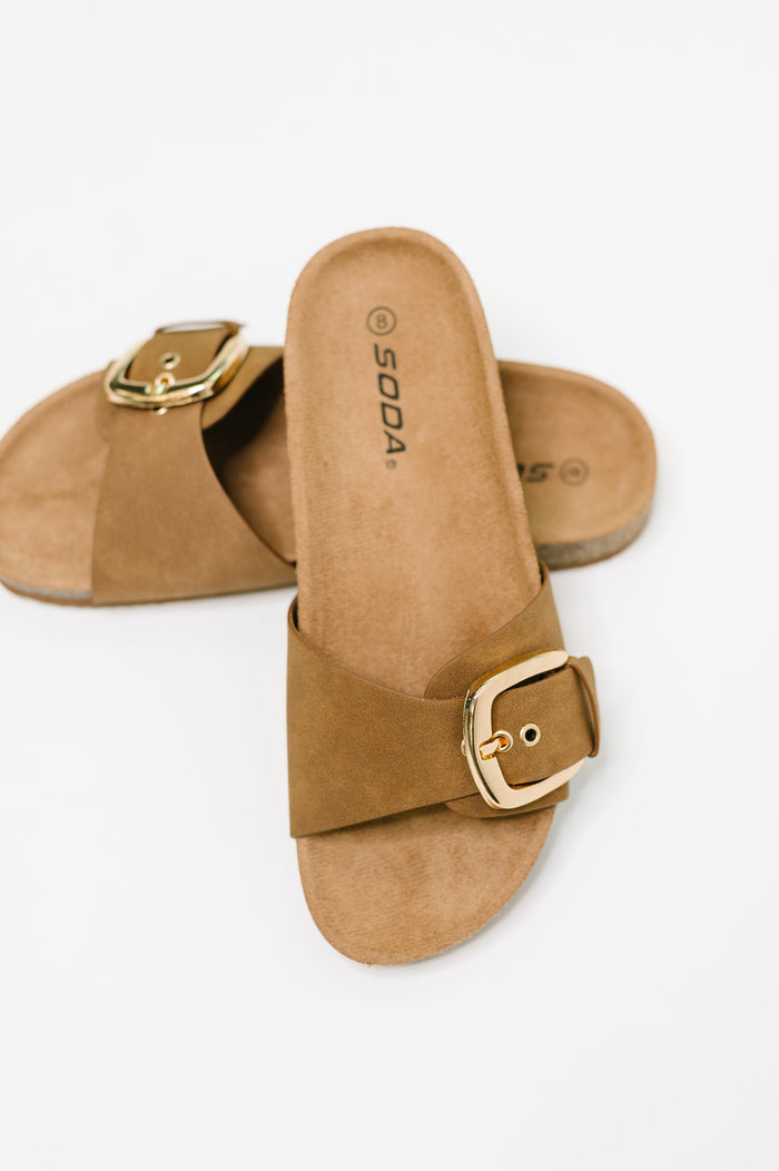 Lizzy Slip On Buckle Strap Sandal in Tan Womens Ave Shops- Tilden Co.