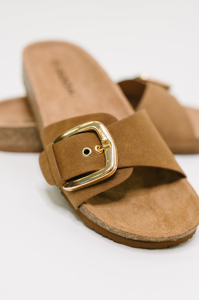 Lizzy Slip On Buckle Strap Sandal in Tan Womens Ave Shops- Tilden Co.