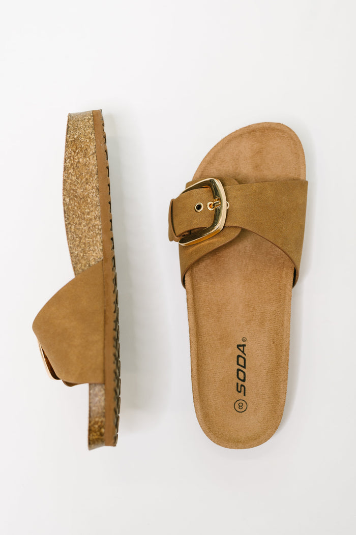 Lizzy Slip On Buckle Strap Sandal in Tan Womens Ave Shops- Tilden Co.