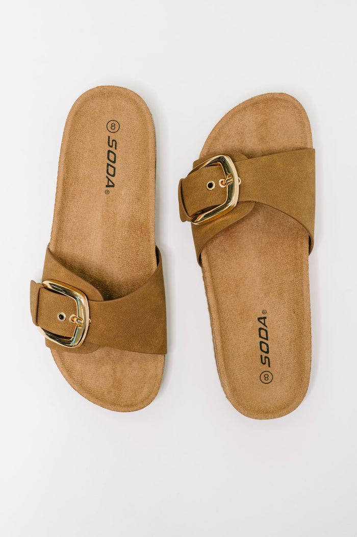 Lizzy Slip On Buckle Strap Sandal in Tan Womens Ave Shops- Tilden Co.