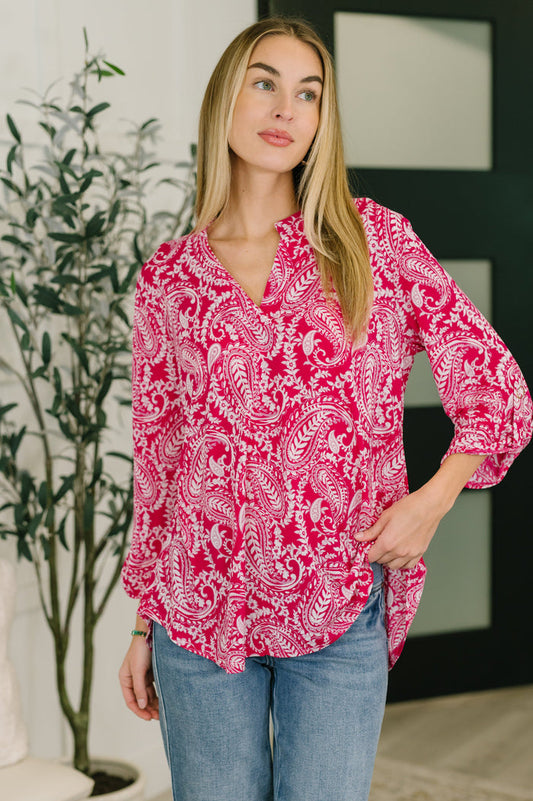 Lizzy Top in Pink Paisley Womens Ave Shops- Tilden Co.