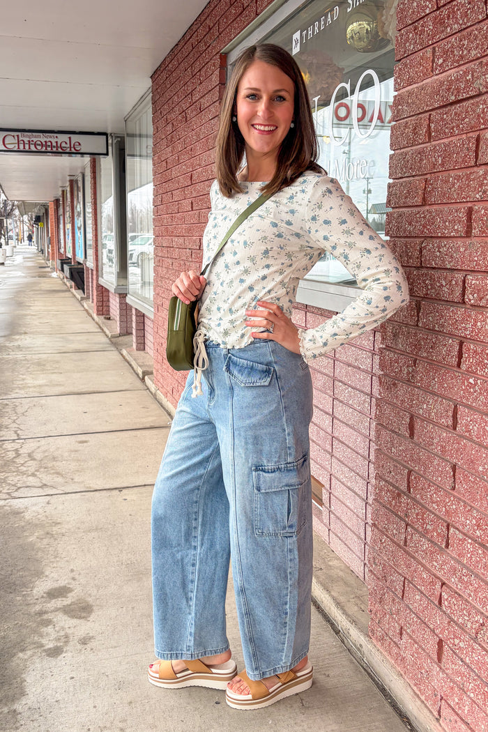 Long Sleeve Ribbed Tee in Eucalyptus Sky Long Sleeve Top Mikarose- Tilden Co.