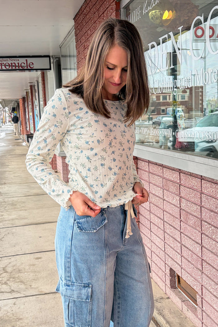 Long Sleeve Ribbed Tee in Eucalyptus Sky Long Sleeve Top Mikarose- Tilden Co.