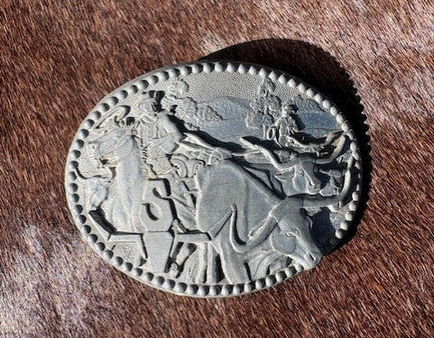 Longhorn Cattle Drive Engraved Belt Buckle