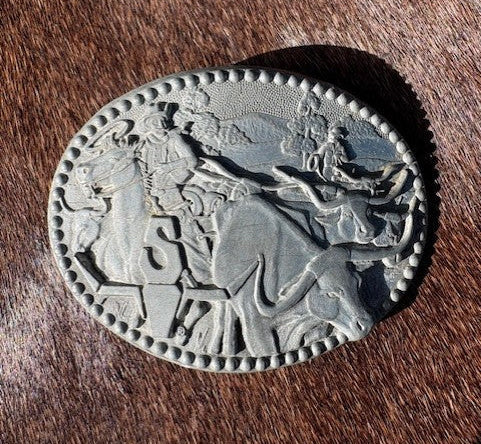 Longhorn Cattle Drive Engraved Belt Buckle