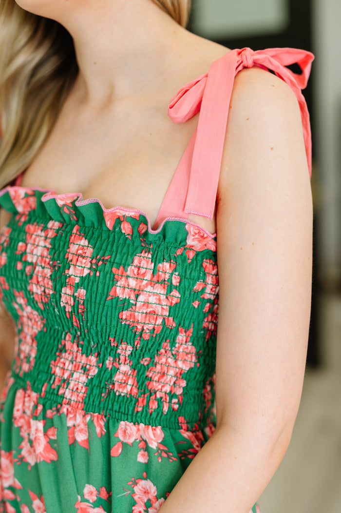 Low Effort, High Impact Tiered Dress in Green/Coral Maxi Dress Ave Shops- Tilden Co.