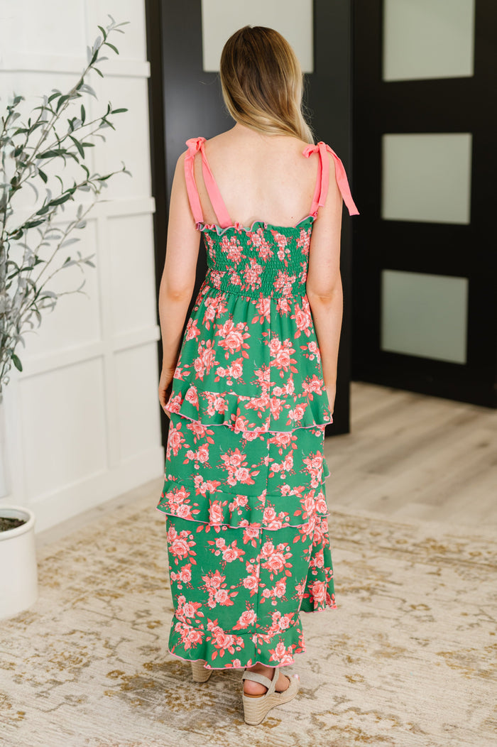 Low Effort, High Impact Tiered Dress in Green/Coral Maxi Dress Ave Shops- Tilden Co.