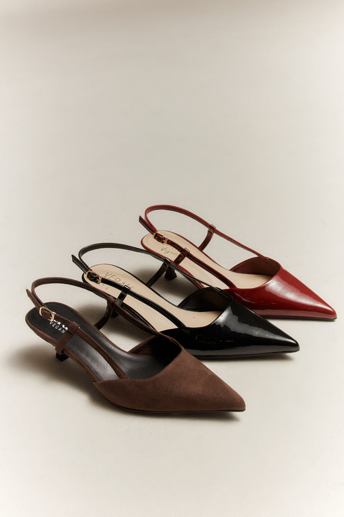 Lucas Slingback Kitten Heels - Wine Patent