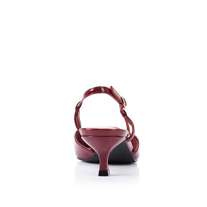 Women's red wine patent kitten heel slingback with pointed toe