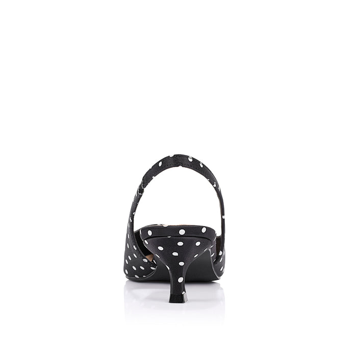 Lush Slingback Kitten Heels - Black Polka Dot Satin