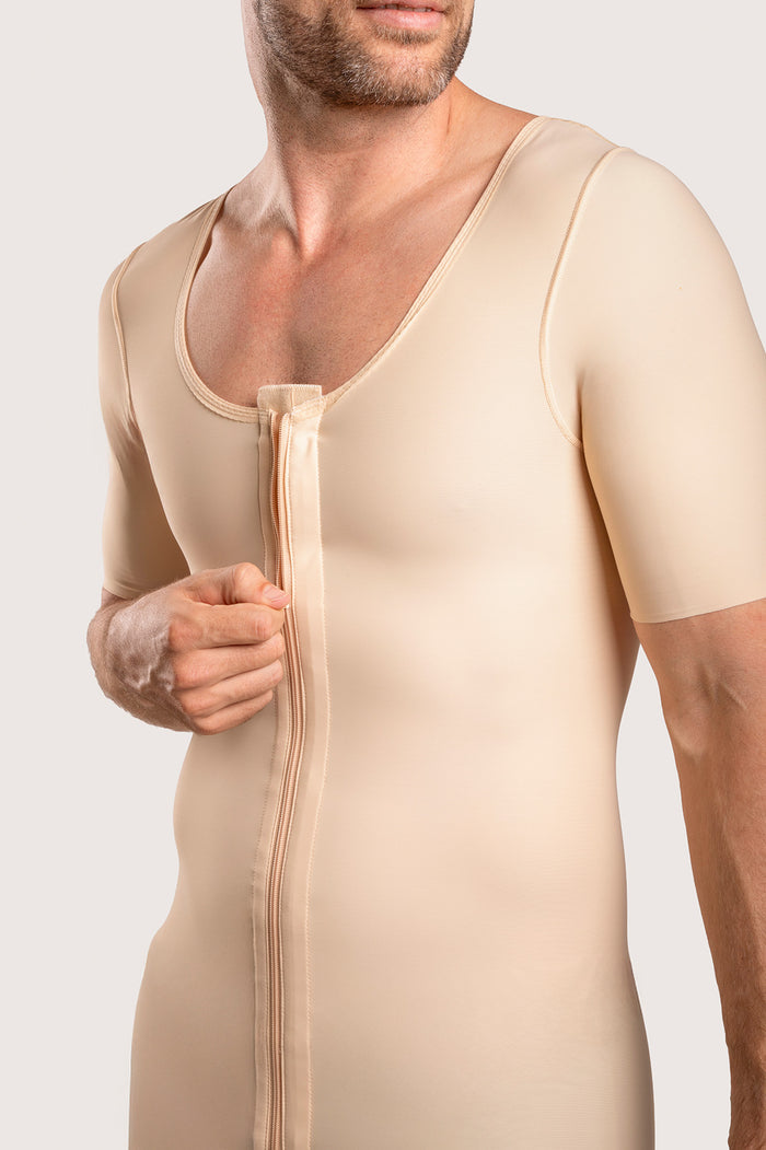 Male Mid-Thigh Compression Bodysuit w/Sleeves & Zipper (MG07)