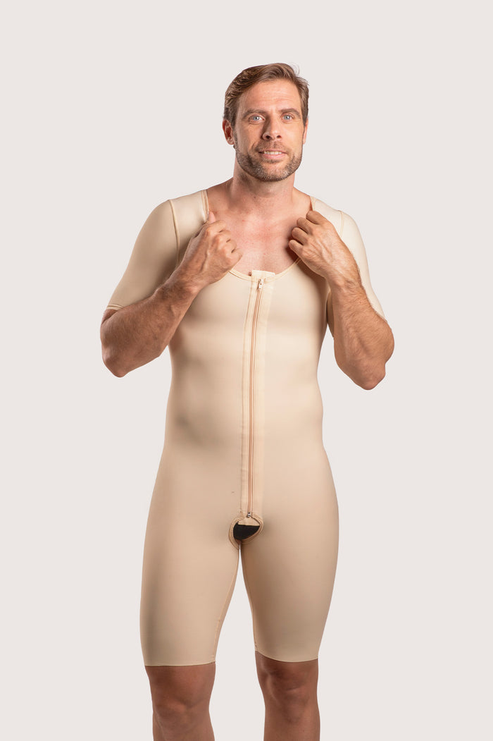 Male Mid-Thigh Compression Bodysuit w/Sleeves & Zipper (MG07)