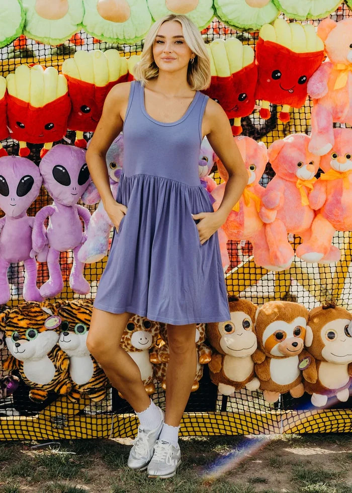 Markell Dress in Santa Monica Blue Knee Length Dress Mikarose- Tilden Co.