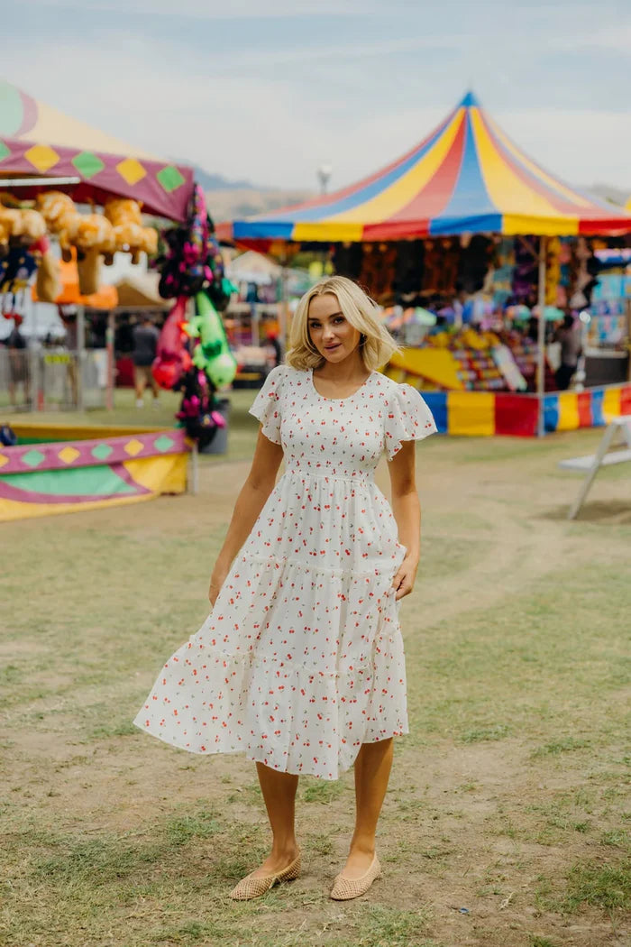 McCall Dress in Cherry on Top Midi Dress Mikarose- Tilden Co.