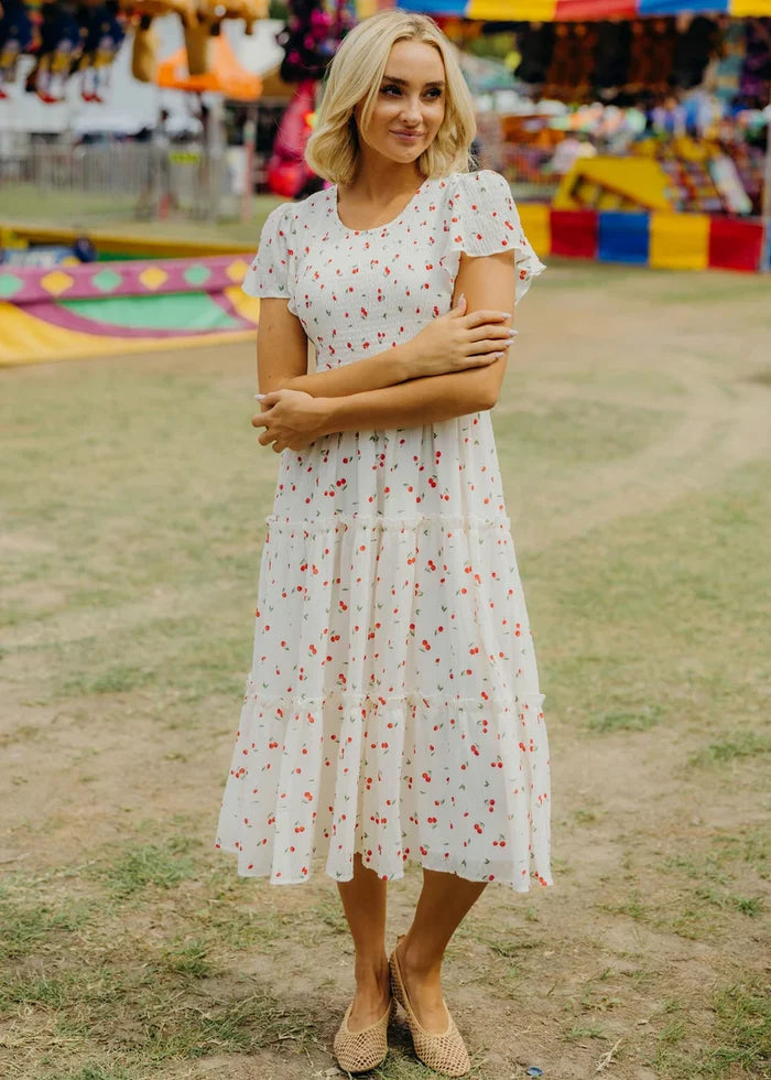 McCall Dress in Cherry on Top Midi Dress Mikarose- Tilden Co.