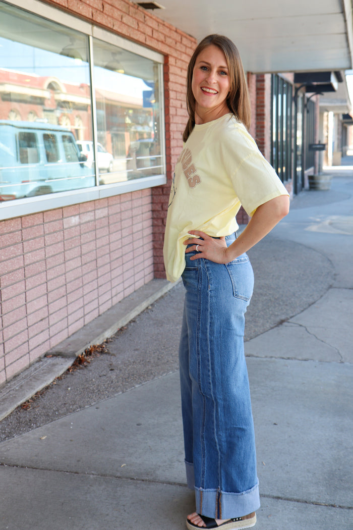 Medium Wash Cuffed Wide Leg Jeans Jeans VERVET by FLYING MONKEY- Tilden Co.