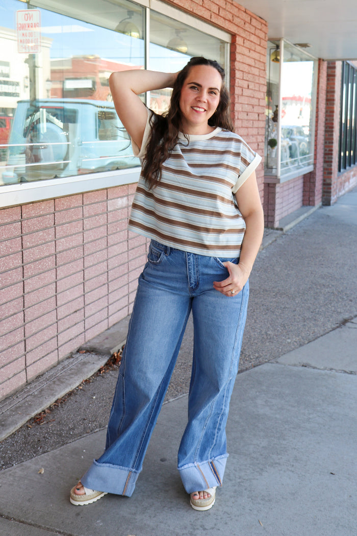 Medium Wash Cuffed Wide Leg Jeans Jeans VERVET by FLYING MONKEY- Tilden Co.