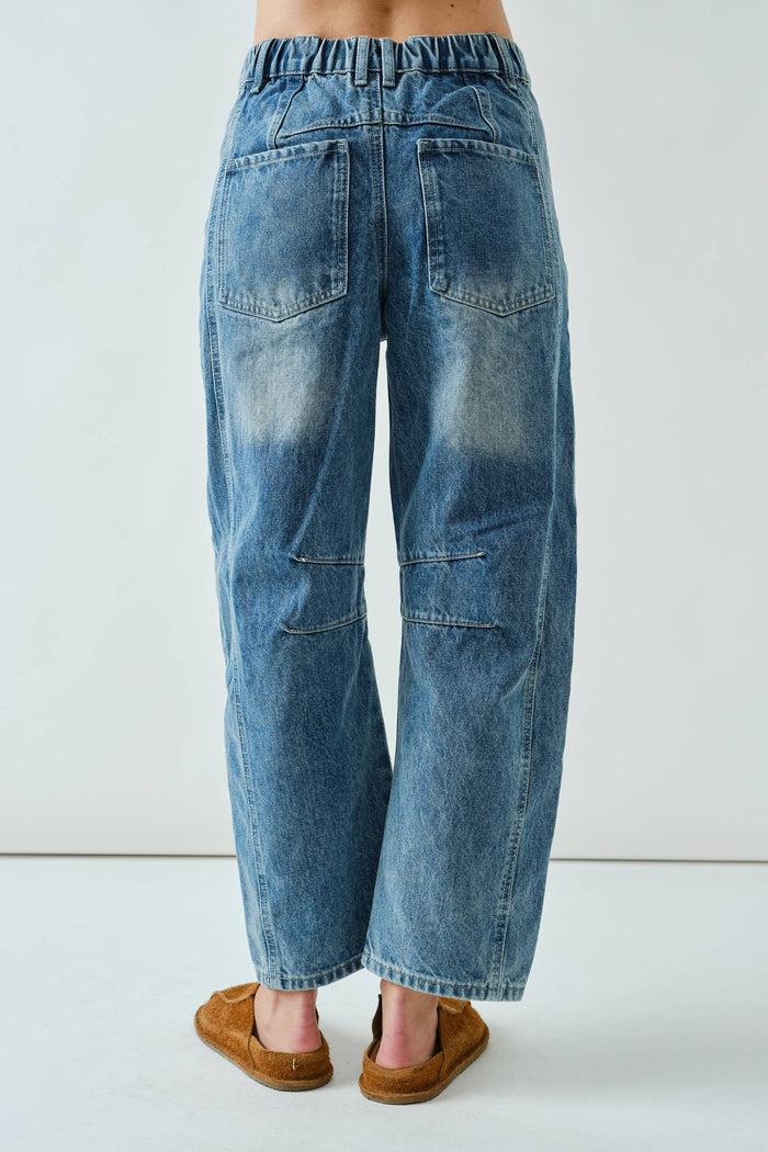 Medium Wash Embroidered Barrel Jeans Jeans Aaron & Amber- Tilden Co.