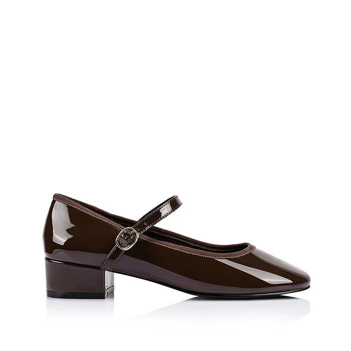 Micah Mary-Jane Block Heels - Chocolate Brown Patent