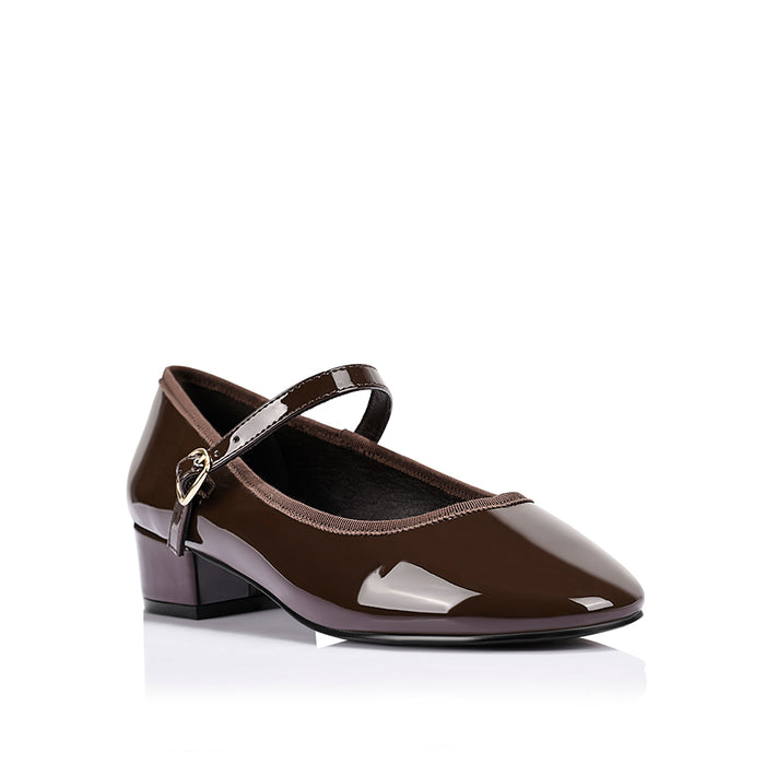 Micah Mary-Jane Block Heels - Chocolate Brown Patent