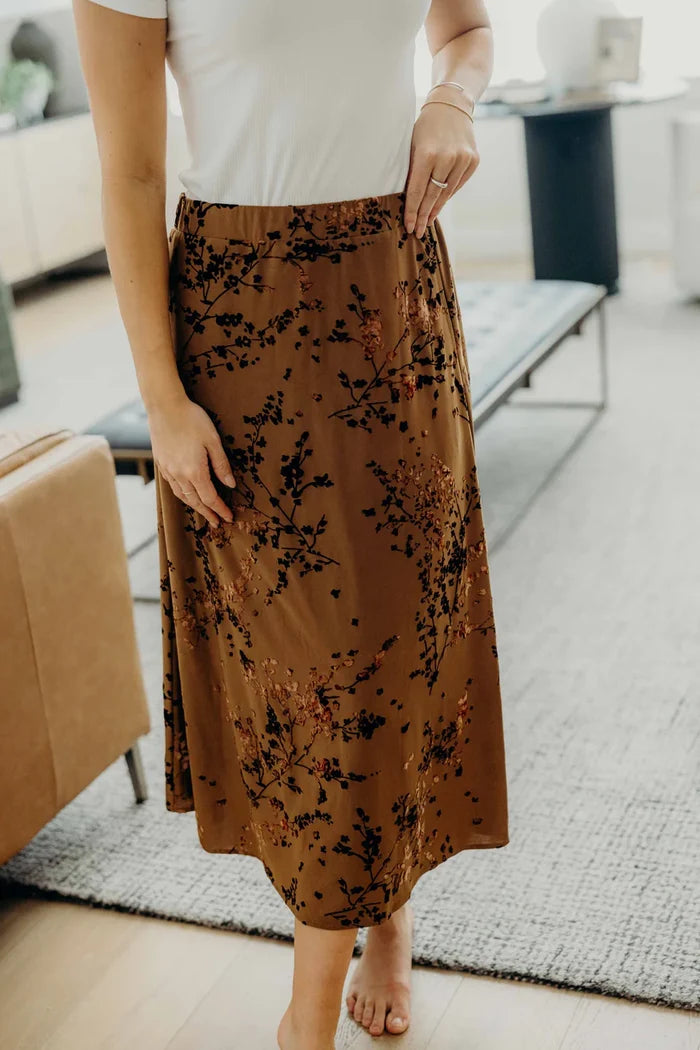Midi Slip Skirt in Luxe Blossom Midi Skirt Mikarose- Tilden Co.