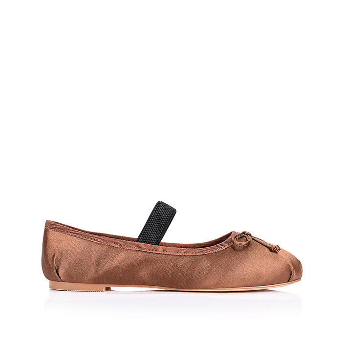 Milly Mary-Jane Flats - Cocoa Brown Satin