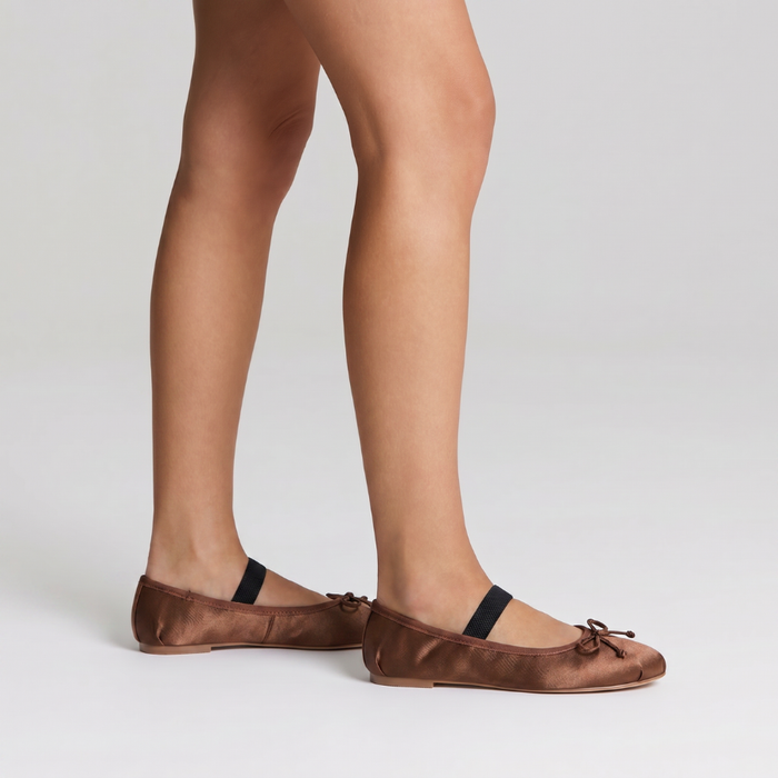 Milly Mary-Jane Flats - Cocoa Brown Satin